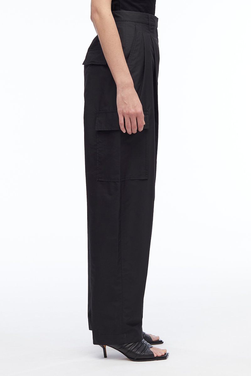 Poplin Cargo Pant-black #1 Poplin Cargo Pant, pleat-detail tapered trousers from 3.1 PHILLIP LIM featuring black, cotton blend, pleat detailing, high-waisted, concealed front fastening, belt loops, two side slit pockets, two side cargo pockets, rear flap pocket and straight hem.- 1