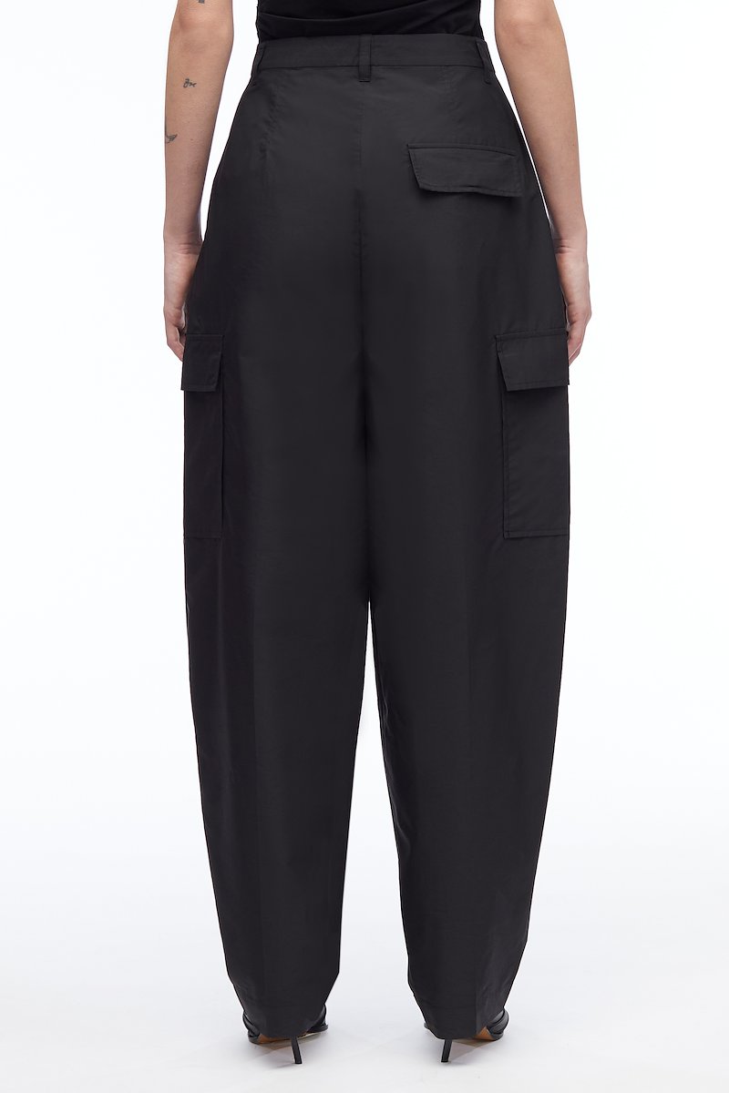 Poplin Cargo Pant-black #0 Poplin Cargo Pant, pleat-detail tapered trousers from 3.1 PHILLIP LIM featuring black, cotton blend, pleat detailing, high-waisted, concealed front fastening, belt loops, two side slit pockets, two side cargo pockets, rear flap pocket and straight hem.- 2