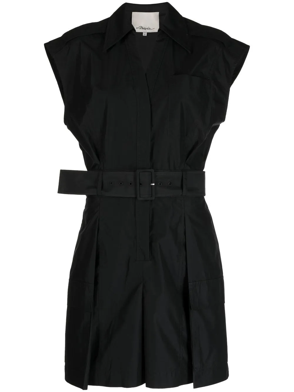 3.1 phillip lim pleat detail belted playsuit - black