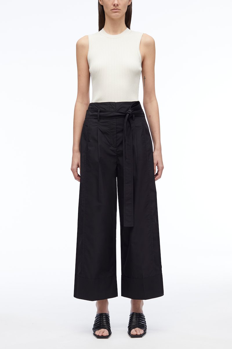 Poplin Wide Leg Pant-black #0 Poplin Wide Leg Pant, pleat-detail belted cropped trousers from 3.1 PHILLIP LIM featuring black, cotton blend, pleat detailing, high-waisted, detachable belt, belt loops, concealed front fastening, two side slit pockets, rear button-fastening pocket and cropped leg.- 0