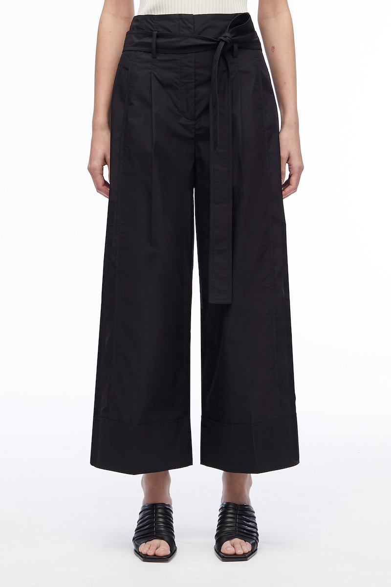 Poplin Wide Leg Pant-black #1 Poplin Wide Leg Pant, pleat-detail belted cropped trousers from 3.1 PHILLIP LIM featuring black, cotton blend, pleat detailing, high-waisted, detachable belt, belt loops, concealed front fastening, two side slit pockets, rear button-fastening pocket and cropped leg.- 1