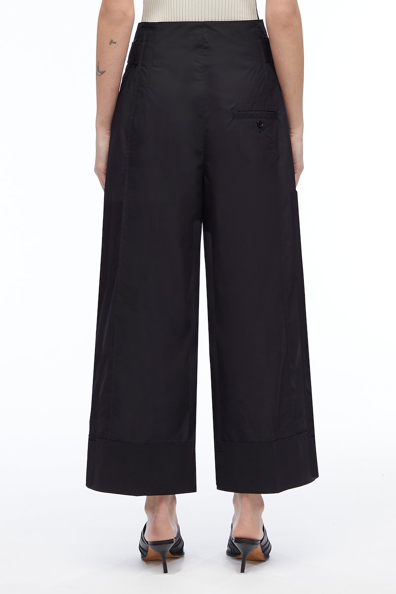 Poplin Wide Leg Pant-black #1 Poplin Wide Leg Pant, pleat-detail belted cropped trousers from 3.1 PHILLIP LIM featuring black, cotton blend, pleat detailing, high-waisted, detachable belt, belt loops, concealed front fastening, two side slit pockets, rear button-fastening pocket and cropped leg.- 3