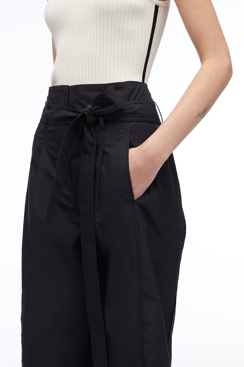 Poplin Wide Leg Pant-black #0 Poplin Wide Leg Pant, pleat-detail belted cropped trousers from 3.1 PHILLIP LIM featuring black, cotton blend, pleat detailing, high-waisted, detachable belt, belt loops, concealed front fastening, two side slit pockets, rear button-fastening pocket and cropped leg.- 4