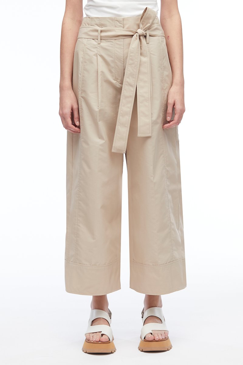 Poplin Wide Leg Pant-neutrals #1 Poplin Wide Leg Pant, pleat-detail cropped trousers from 3.1 PHILLIP LIM featuring beige, cotton blend, pleat detailing, high waist, detachable belt, belt loops, two side slit pockets, rear button-fastening pocket and cropped leg.- 1