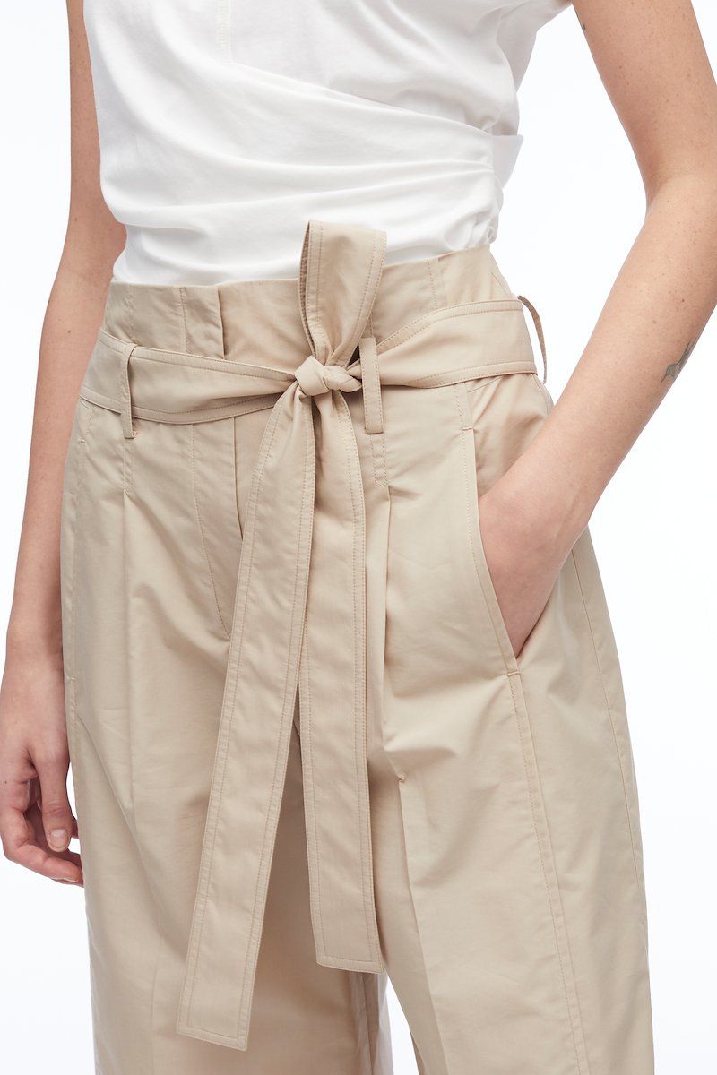 Poplin Wide Leg Pant-neutrals #0 Poplin Wide Leg Pant, pleat-detail cropped trousers from 3.1 PHILLIP LIM featuring beige, cotton blend, pleat detailing, high waist, detachable belt, belt loops, two side slit pockets, rear button-fastening pocket and cropped leg.- 4