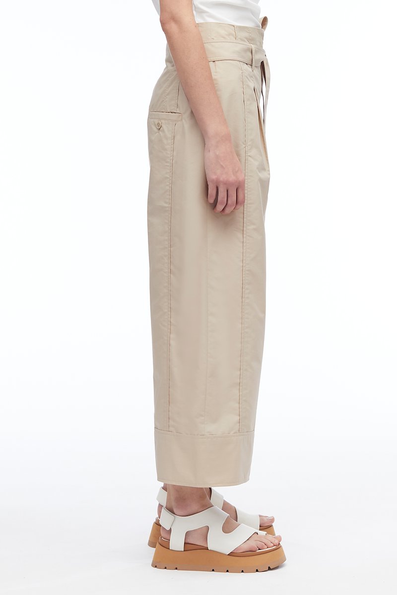 Poplin Wide Leg Pant-neutrals #0 Poplin Wide Leg Pant, pleat-detail cropped trousers from 3.1 PHILLIP LIM featuring beige, cotton blend, pleat detailing, high waist, detachable belt, belt loops, two side slit pockets, rear button-fastening pocket and cropped leg.- 2