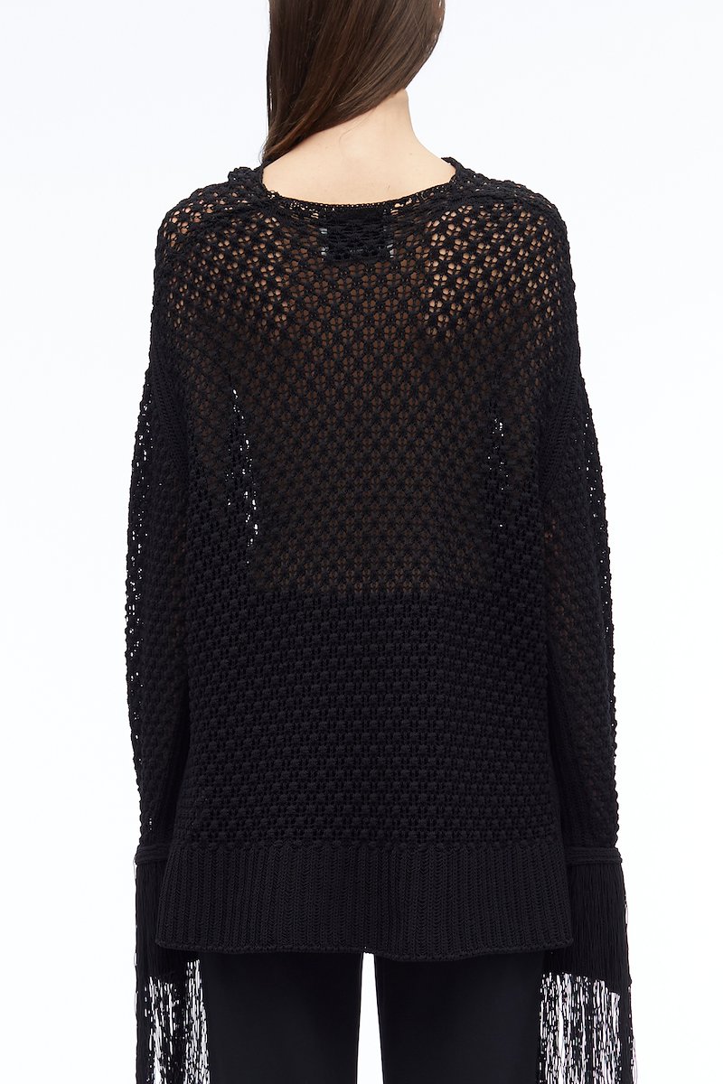 Textured Fringe Oversized Pullover-black #1 Textured Fringe Oversized Pullover, null- 3