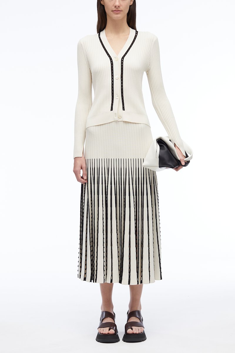 Pointelle Rib Cardigan-white #0 Pointelle Rib Cardigan, Ivory-Blk Synthetic->viscose Pointelle Rib Cardigan from 3.1 Phillip Lim. - 0