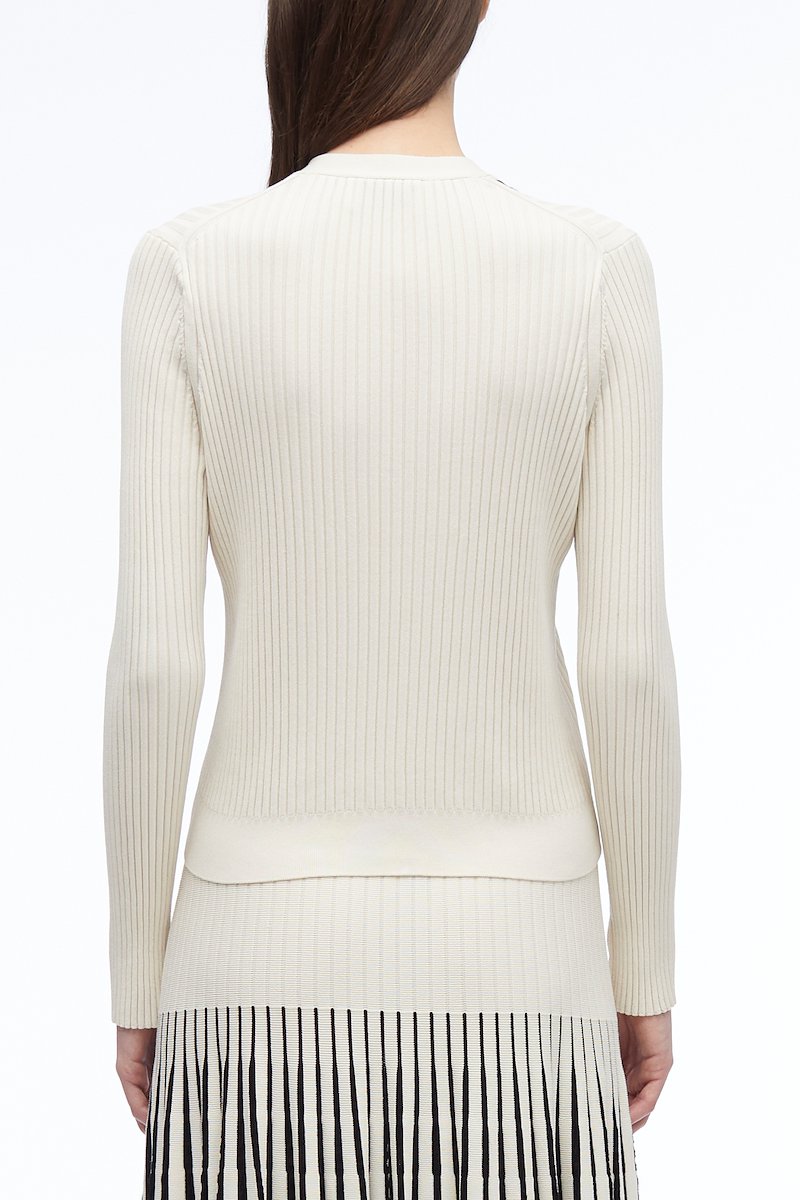 Pointelle Rib Cardigan-white #1 Pointelle Rib Cardigan, Ivory-Blk Synthetic->viscose Pointelle Rib Cardigan from 3.1 Phillip Lim. - 3