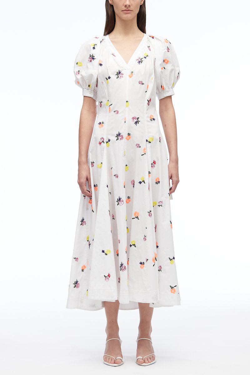 Sequin Embellished Puff Sleeve Midi Dress-white #0 Sequin Embellished Puff Sleeve Midi Dress, null- 0