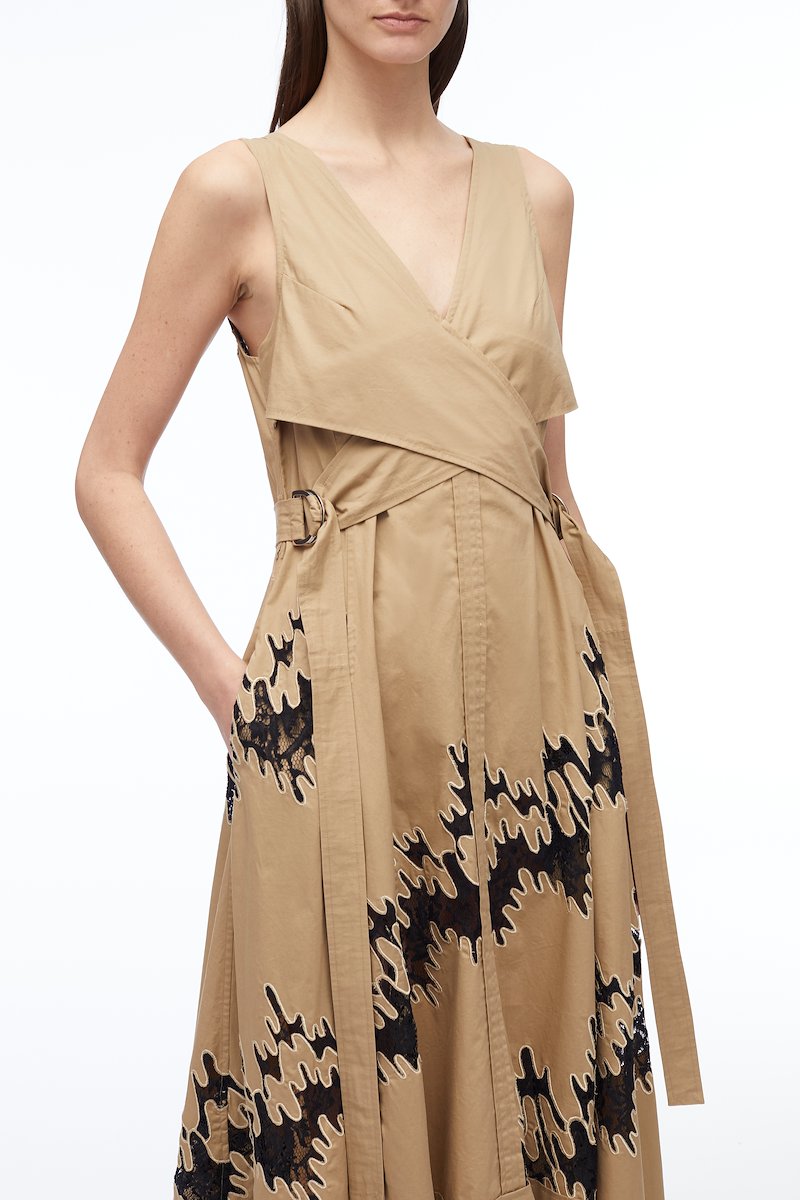 Wrap Front Squiggle Lace Dress-brown #1 Wrap Front Squiggle Lace Dress, null- 3