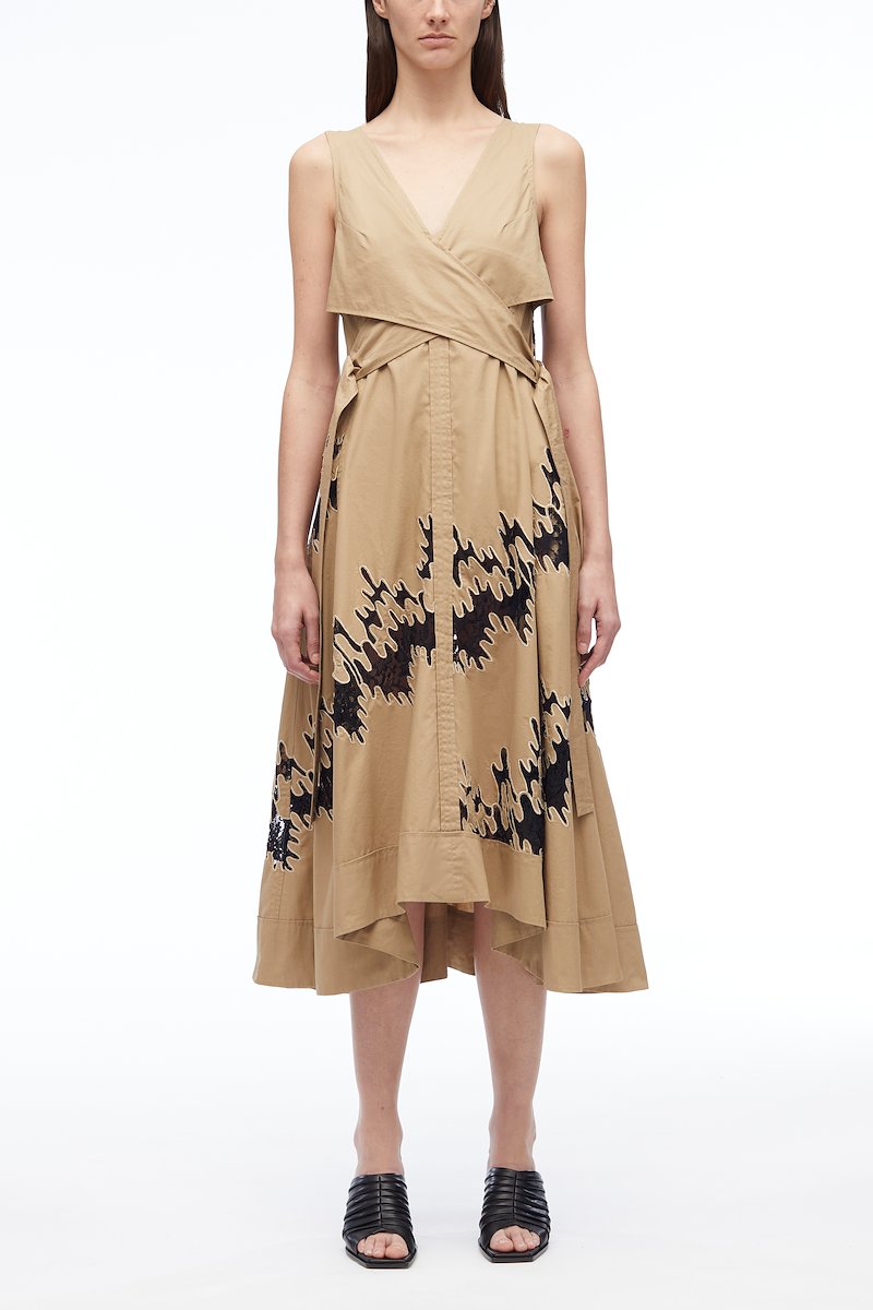 Wrap Front Squiggle Lace Dress-brown #0 Wrap Front Squiggle Lace Dress, null- 0
