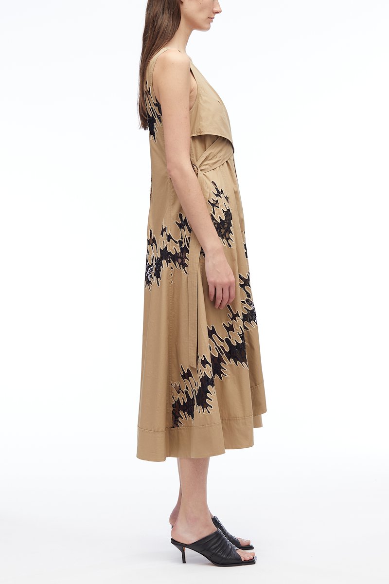 Wrap Front Squiggle Lace Dress-brown #1 Wrap Front Squiggle Lace Dress, null- 1