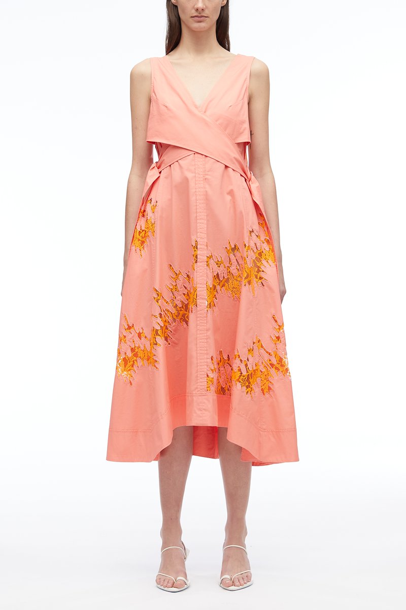 Wrap Front Squiggle Lace Dress-pink #0 Wrap Front Squiggle Lace Dress, null- 0