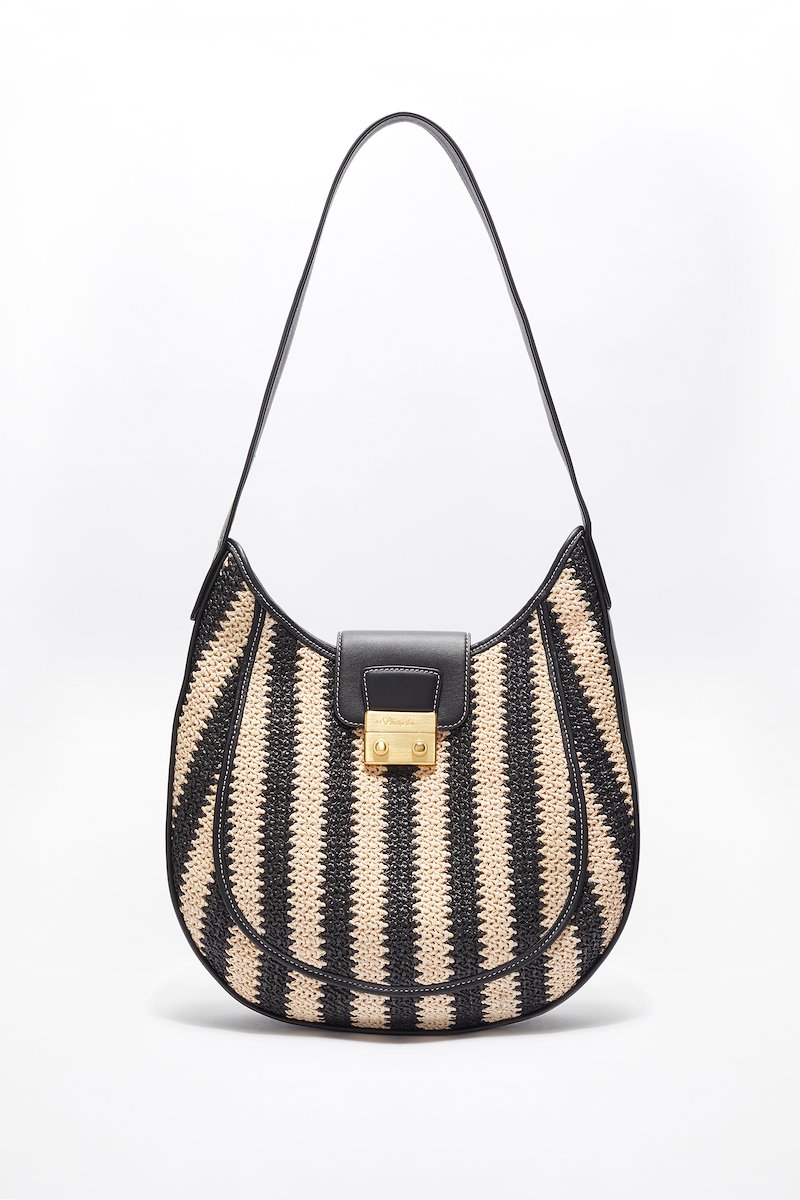 Pashli Large Modern Hobo-black #0 Pashli Large Modern Hobo, large Pashli shoulder bag from 3.1 PHILLIP LIM featuring black, beige, woven raffia design, front flap closure, single shoulder strap, main compartment and internal zip-fastening pocket.- 0