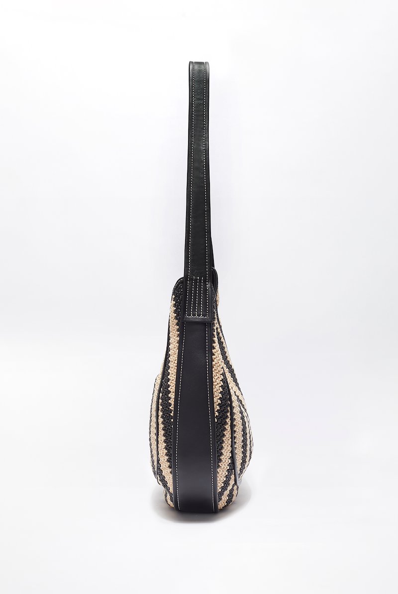 Pashli Large Modern Hobo-black #0 Pashli Large Modern Hobo, large Pashli shoulder bag from 3.1 PHILLIP LIM featuring black, beige, woven raffia design, front flap closure, single shoulder strap, main compartment and internal zip-fastening pocket.- 2