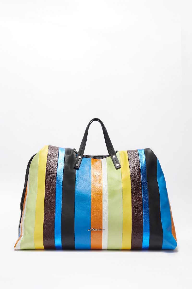 Large Prism Tote, large Prism tote bag from 3.1 PHILLIP LIM featuring blue, multicolour, calf leather, vertical stripe pattern, silver-tone logo plaque, side zip fastening, two top handles, thin shoulder straps and removable pouch.- 2