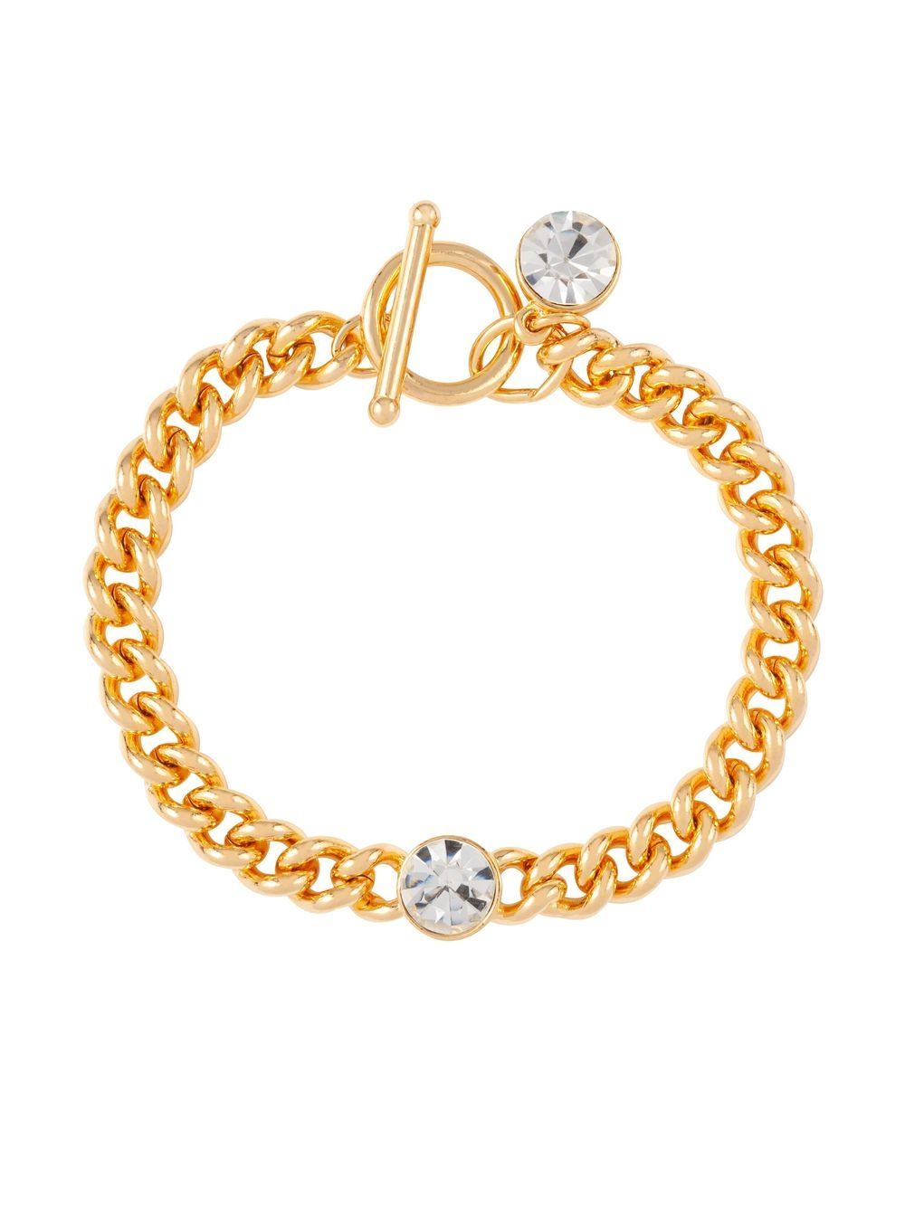 Pre-owned Susan Caplan Vintage 1990s Crystal-embellished Curb Chain Bracelet In Gold