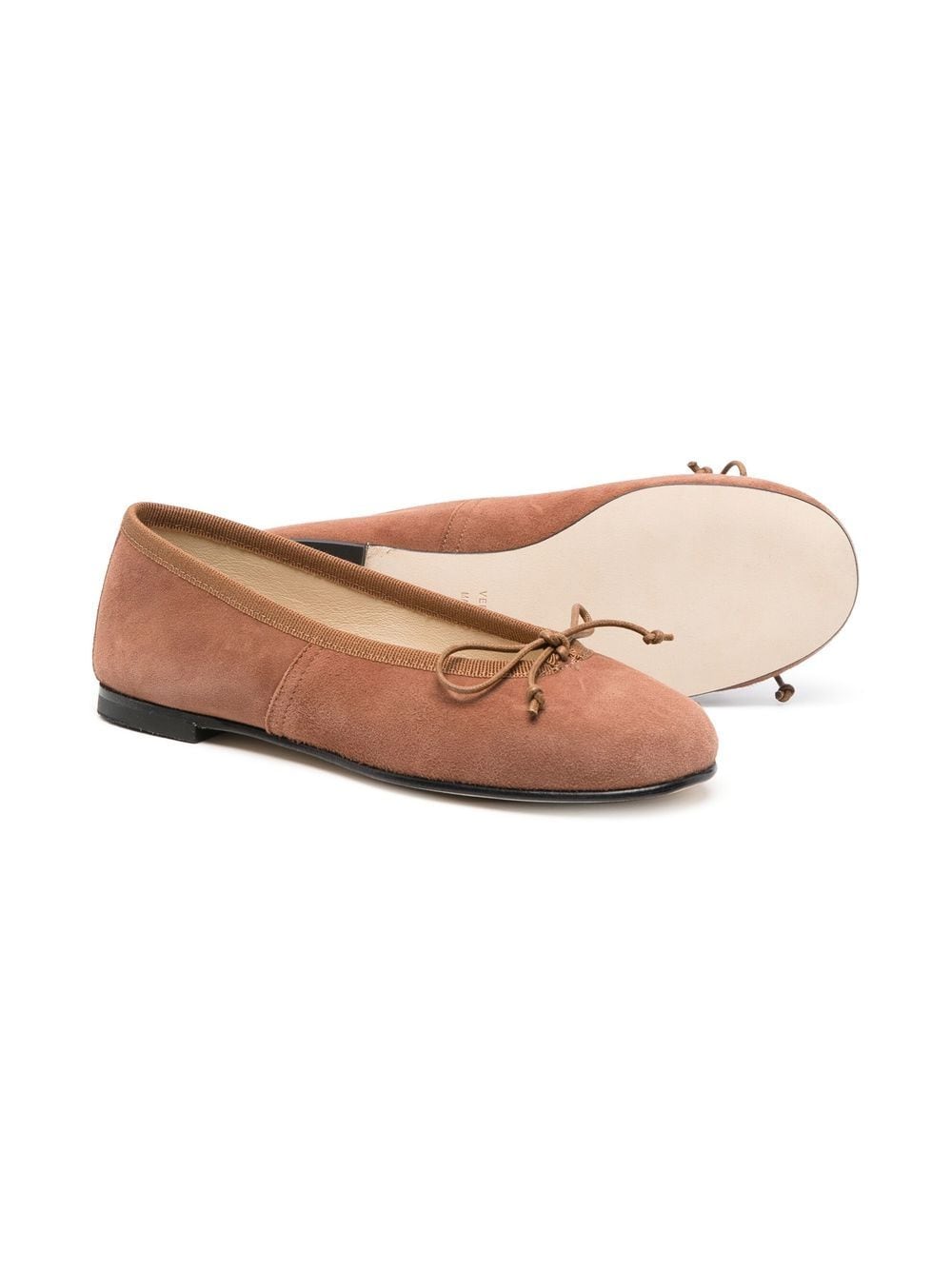 Shop Prosperine Bow-detail Suede Ballerina Shoes In 褐色