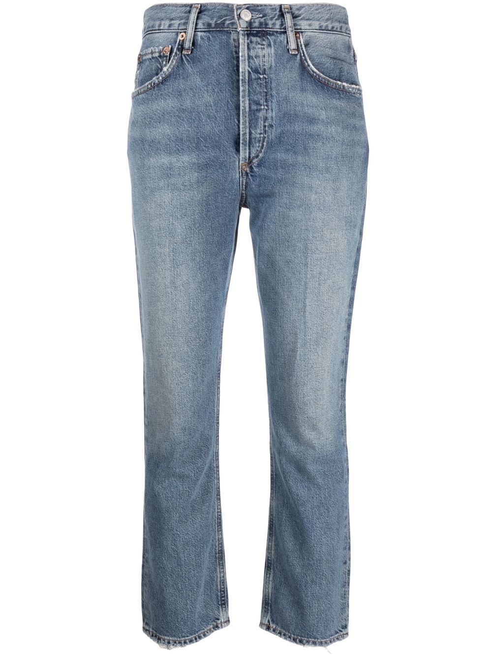 Shop Agolde Riley High-waisted Cropped Jeans In Blau