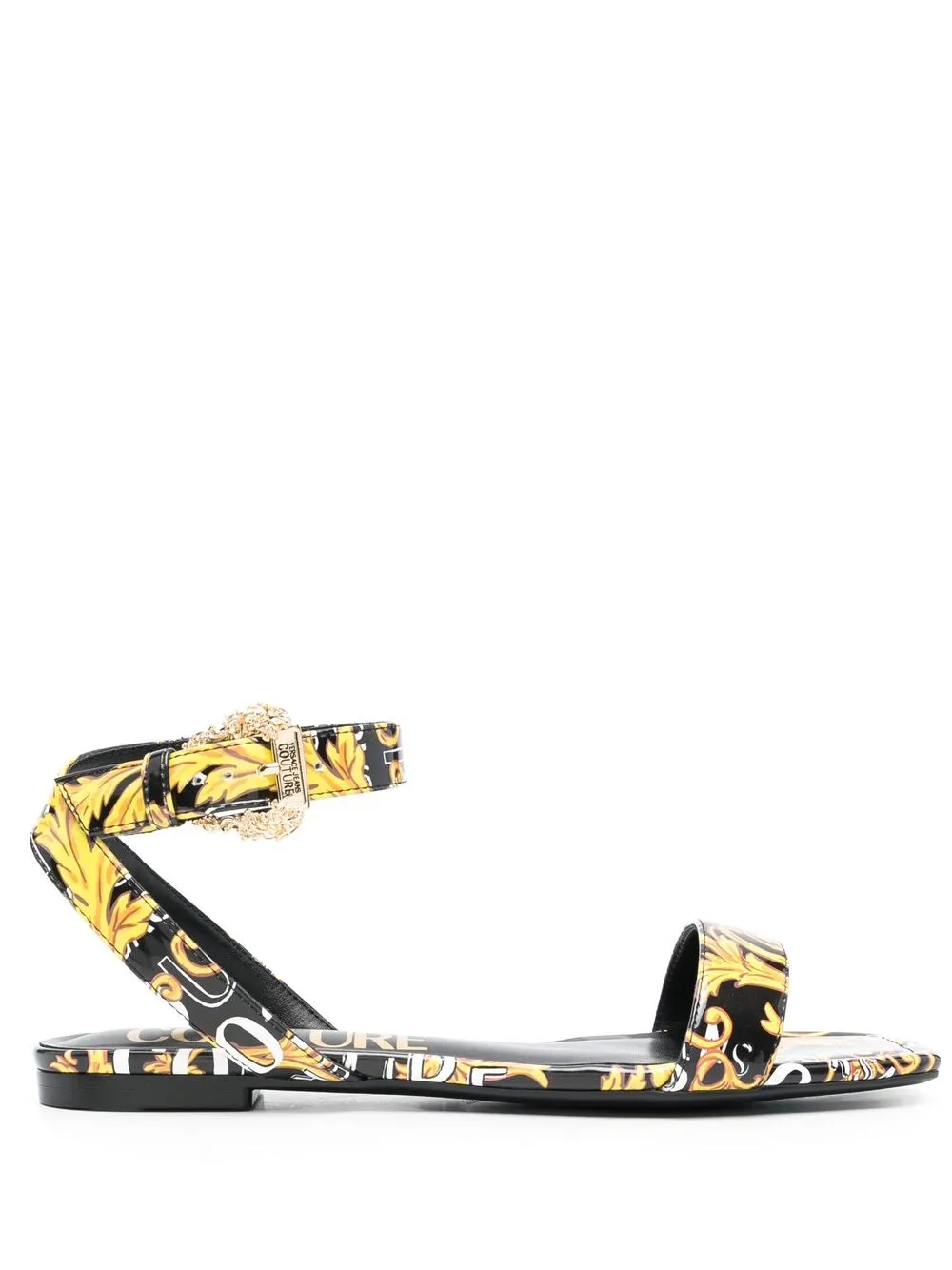 Versace Jeans Couture Barocco-print Strappy Sandals In Black