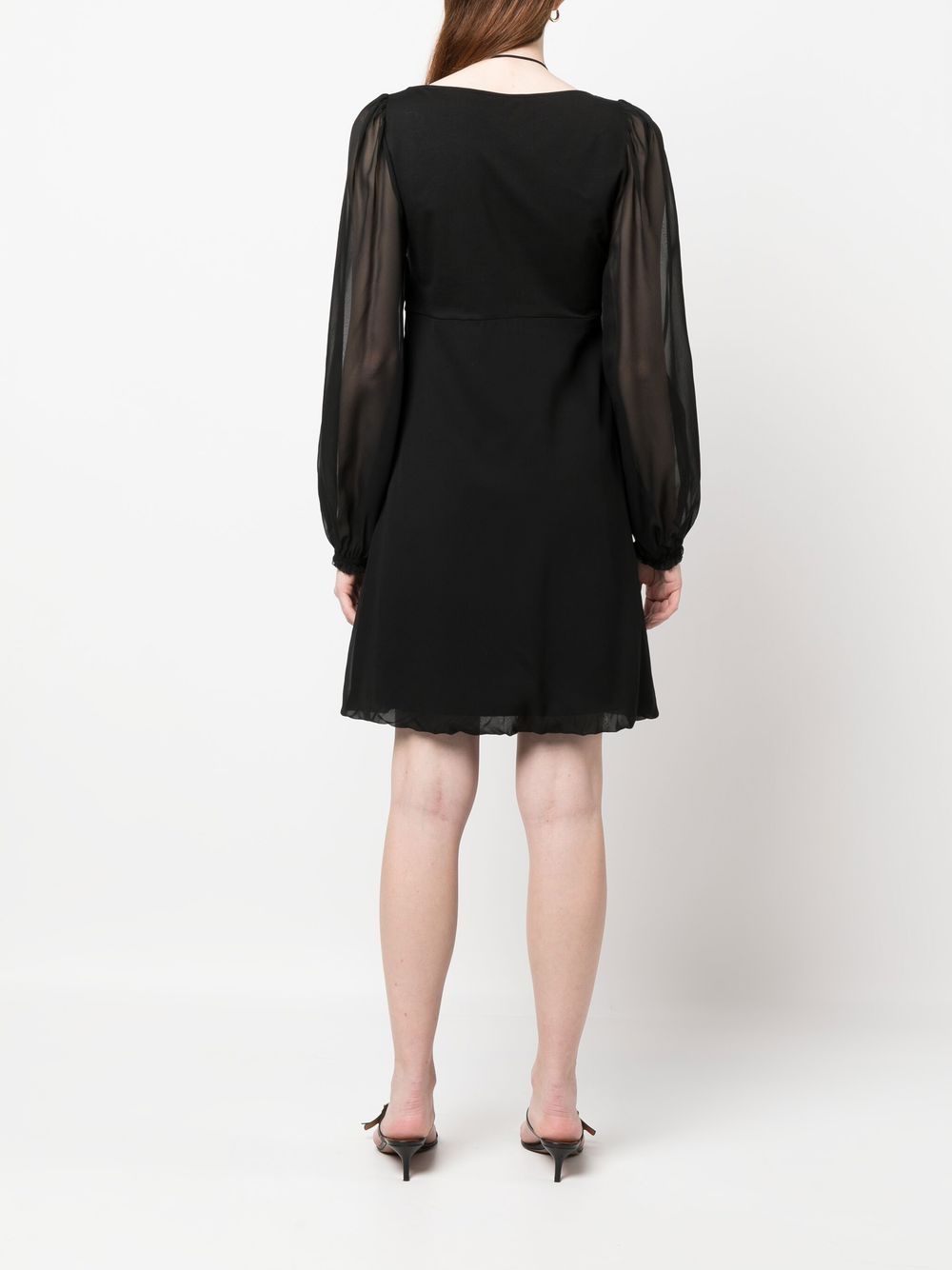 Shop Dorothee Schumacher Sheer-sleeve V-neck Minidress In Black