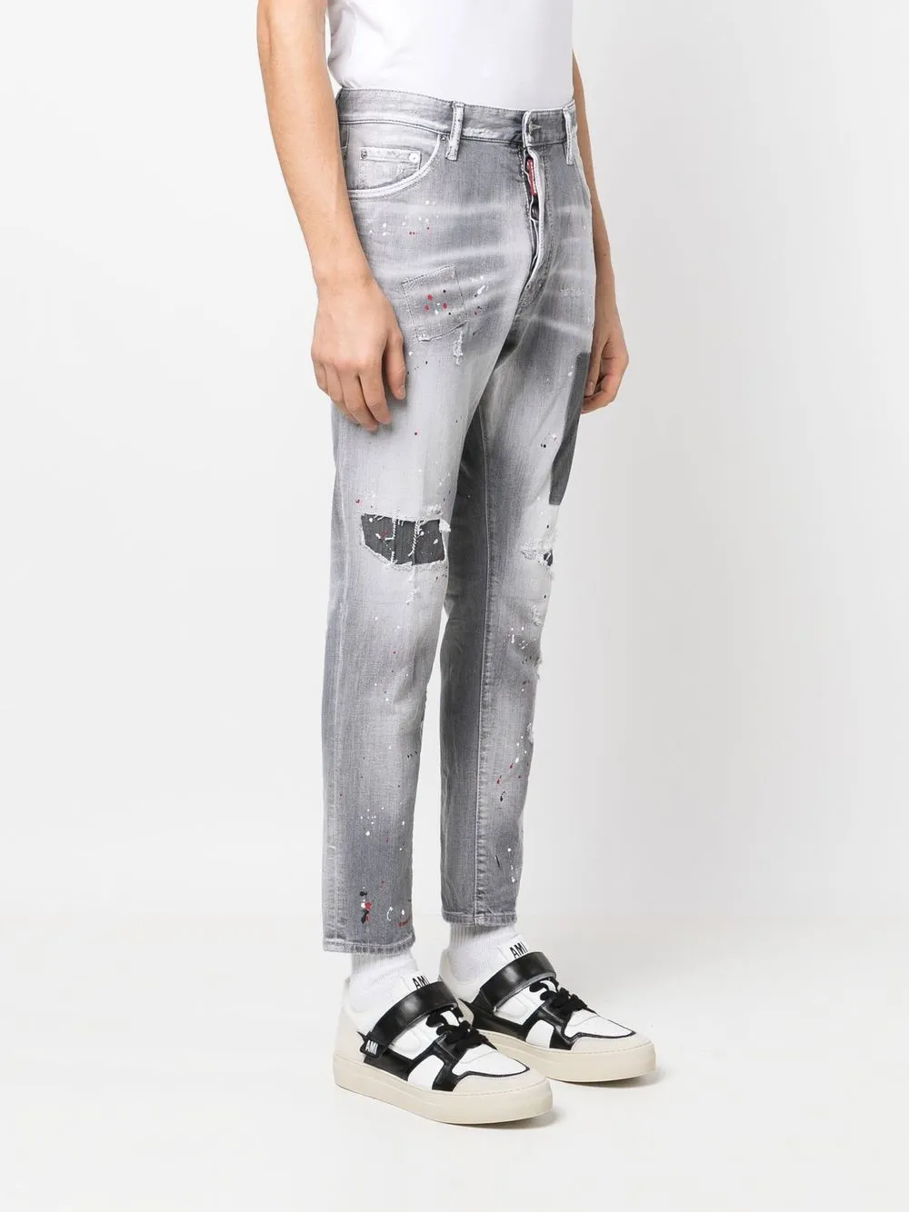 Grey paint splash jeans cheap