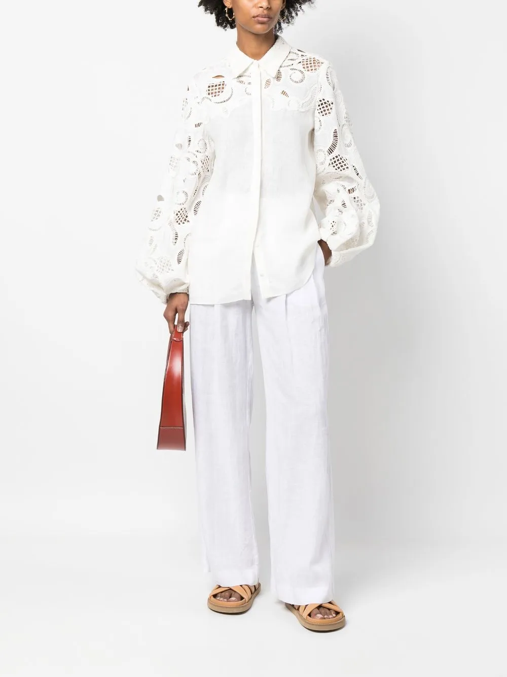Dorothee Schumacher macramé-sleeve linen blouse - Wit