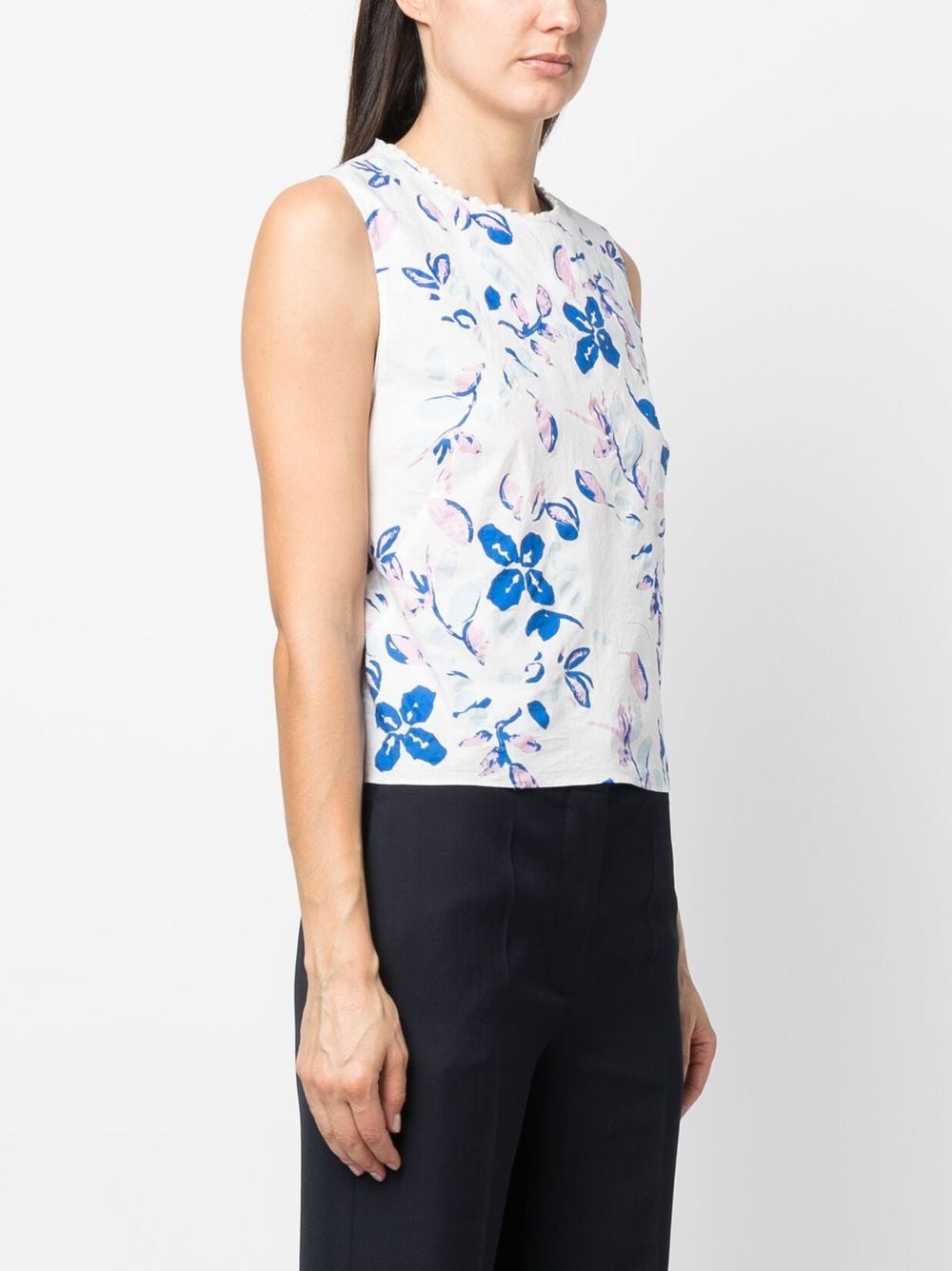 Shop Dorothee Schumacher Floral-print Cut-out Sleeveless Blouse In White