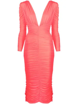 Alex Perry Marin Ruched Midi Dress | Orange | FARFETCH ID