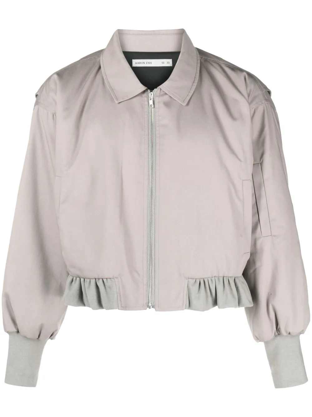 Aaron Esh Grey Ruffle Hem Bomber Jacket