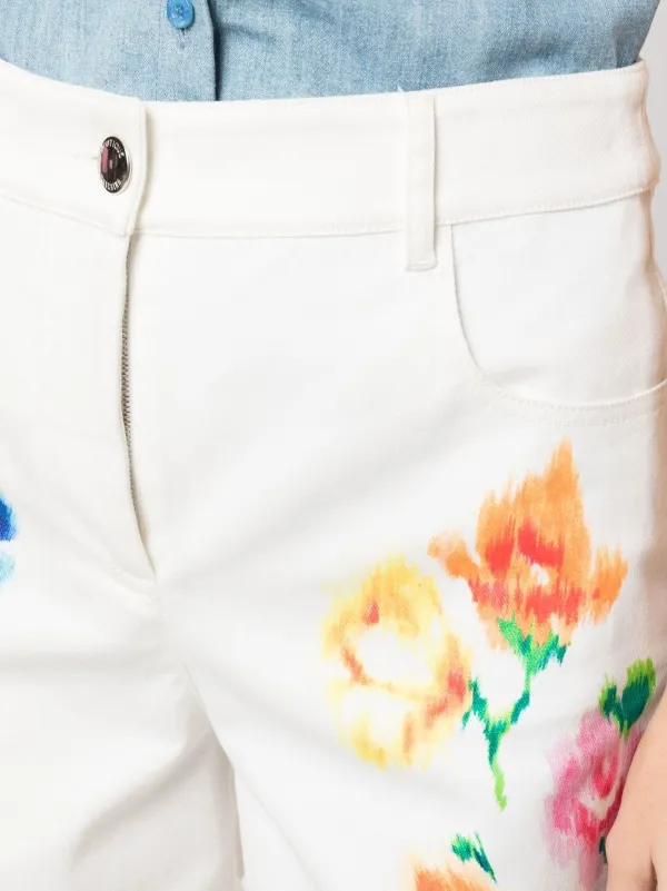 Boutique Moschino floral-print Denim Shorts | White | FARFETCH