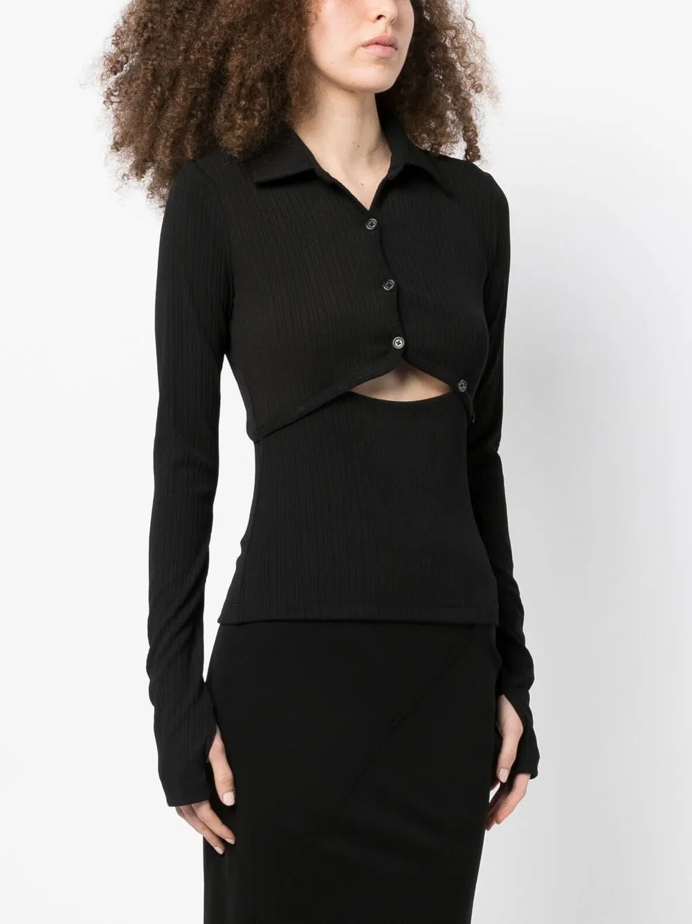 Helmut Lang Cut-out Button-up Top In Black