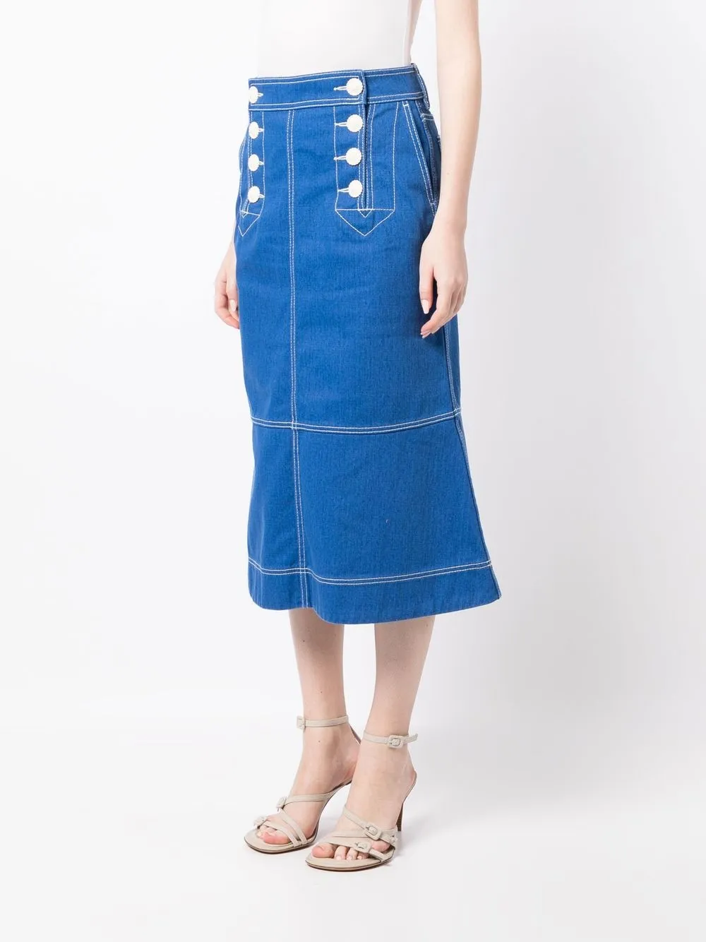Zimmermann High Tide Denim Midi Skirt In Blue ModeSens
