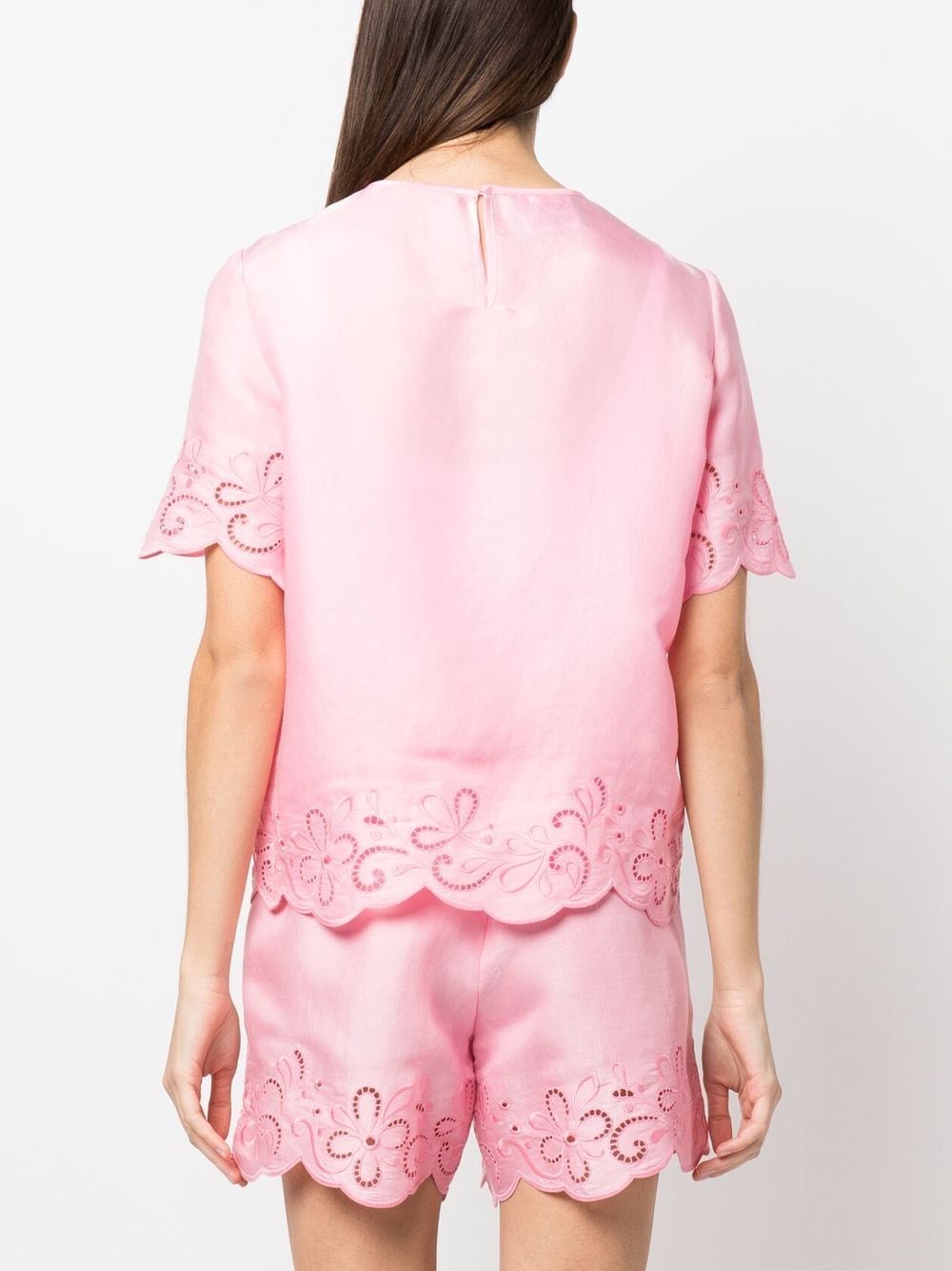 Shop Boutique Moschino Lace-detail Top In Pink
