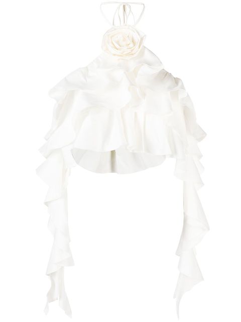 Blumarine ruffle-detail halterneck crop top