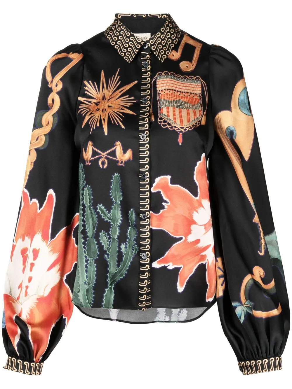 

Temperley London graphic-print draped-sleeve blouse - Black