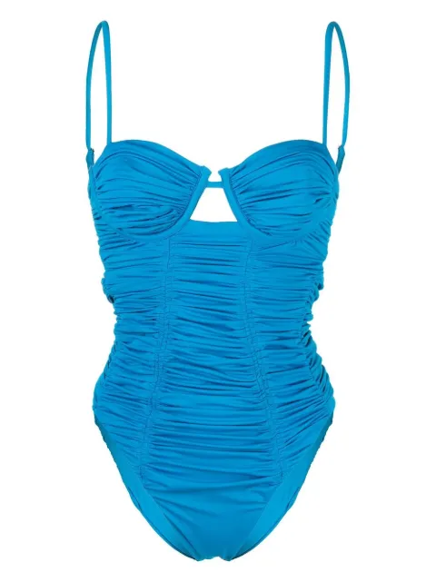 Self-Portrait gathered-panel underwired swimsuit