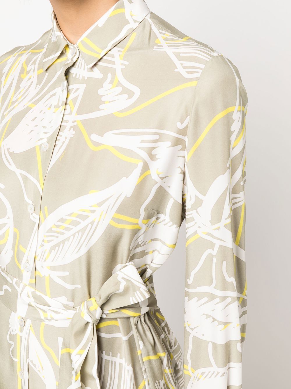 Shop Kiton Leaf-print Silk Midi Shirtdress In Neutrals