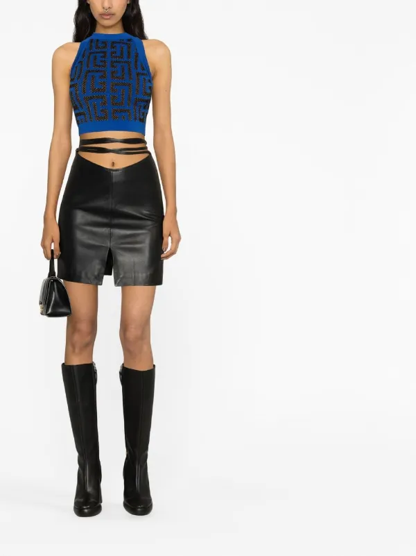 Balmain Monogram Knit Crop Top Blue FARFETCH ID