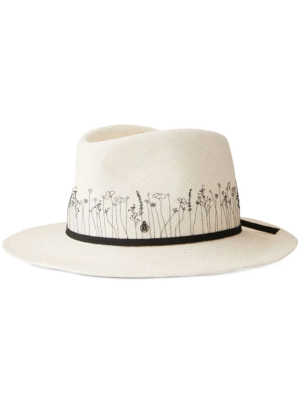 

Maison Michel Andre floral-embroidered wide-brim hat - Brown