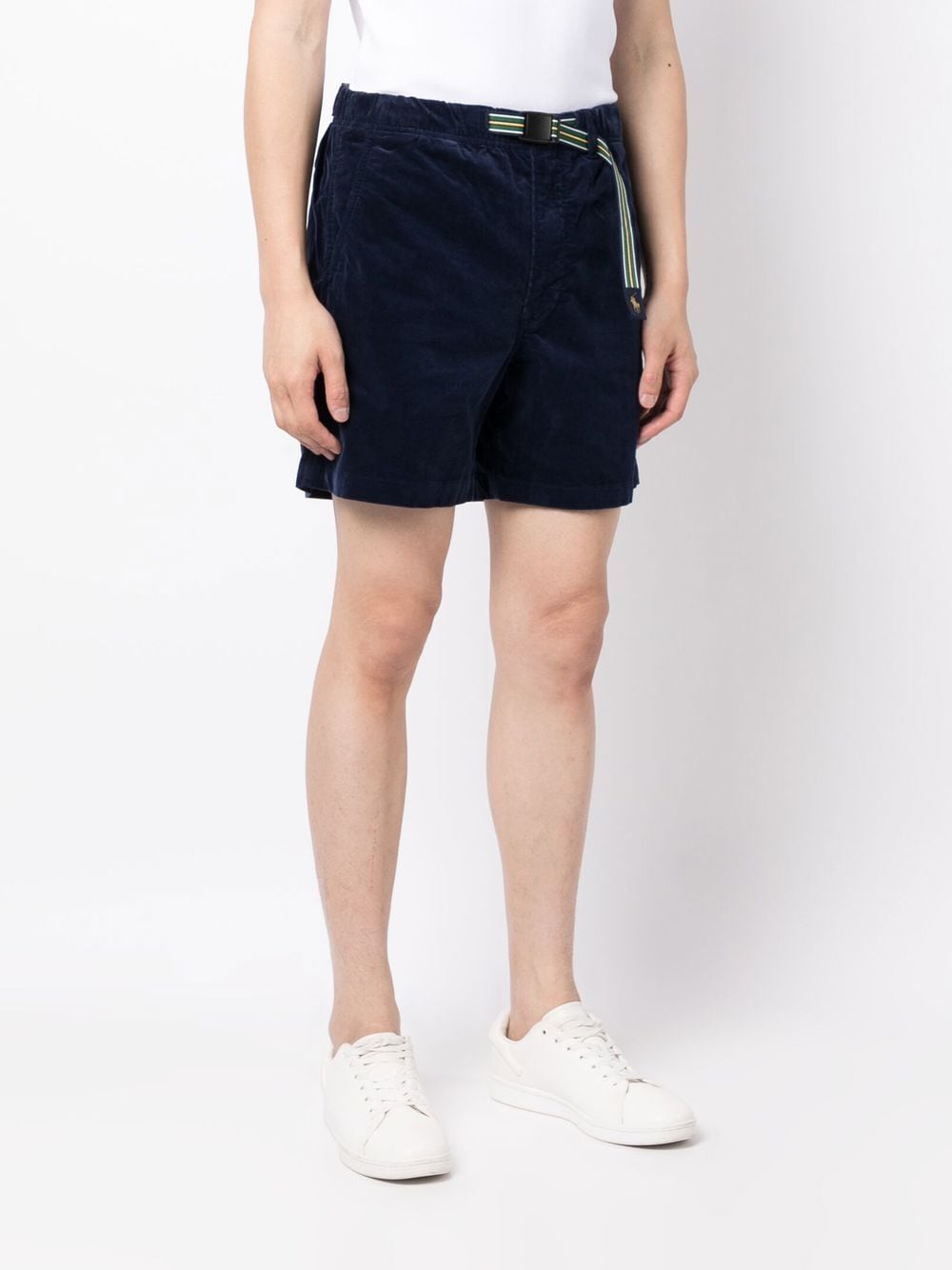 Shop Polo Ralph Lauren Velvet Buckled-waistband Shorts In Blue