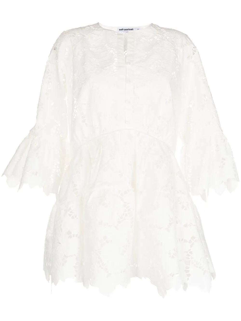 

Self-Portrait floral-lace detail mini dress - White