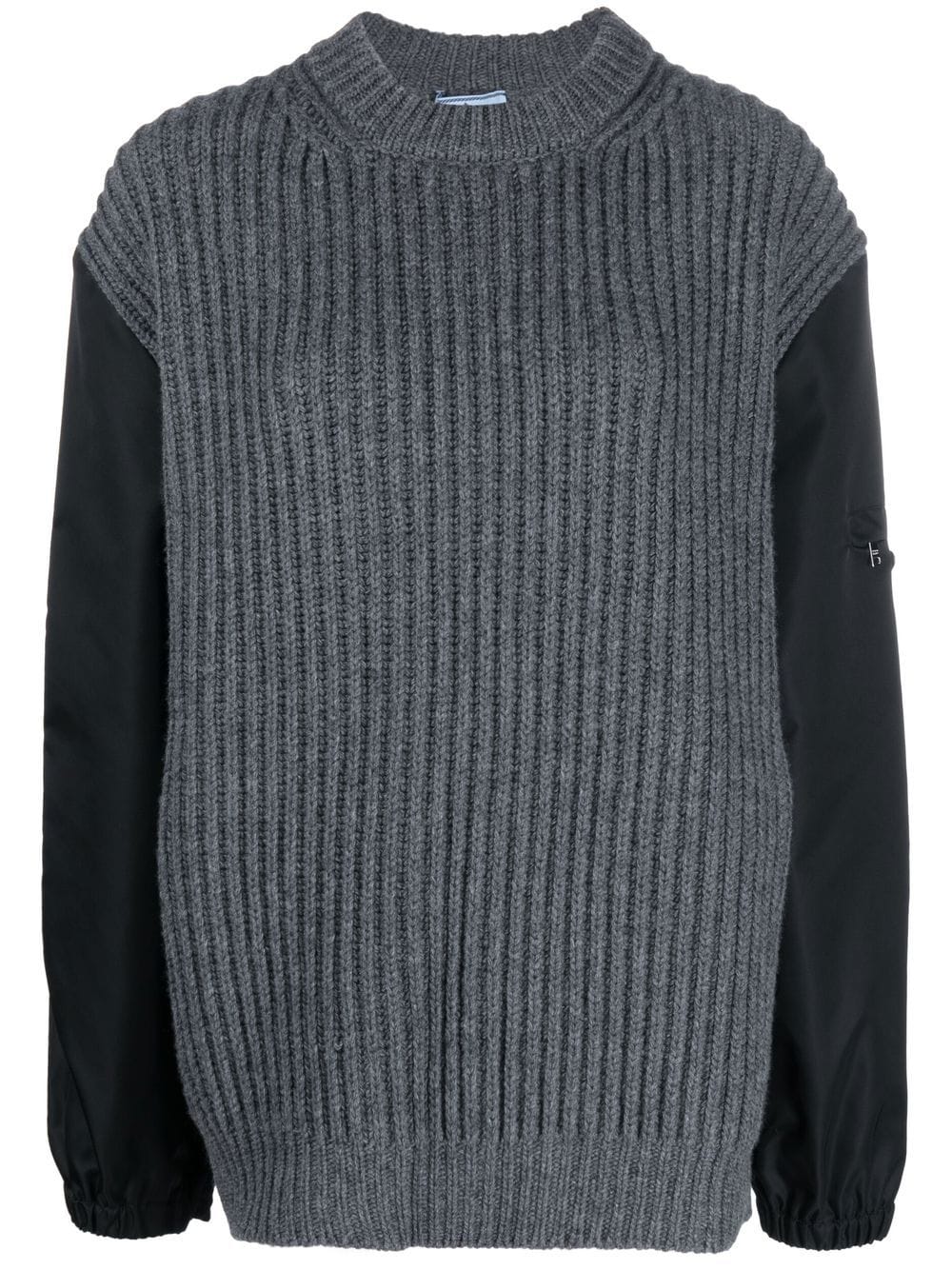 Prada Contrast-sleeve Ribbed-knit Jumper In Grau