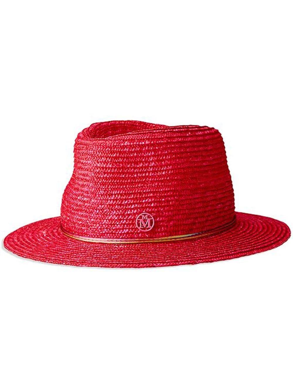 Maison Michel Andre Logo-plaque Straw Fedora Hat In Red