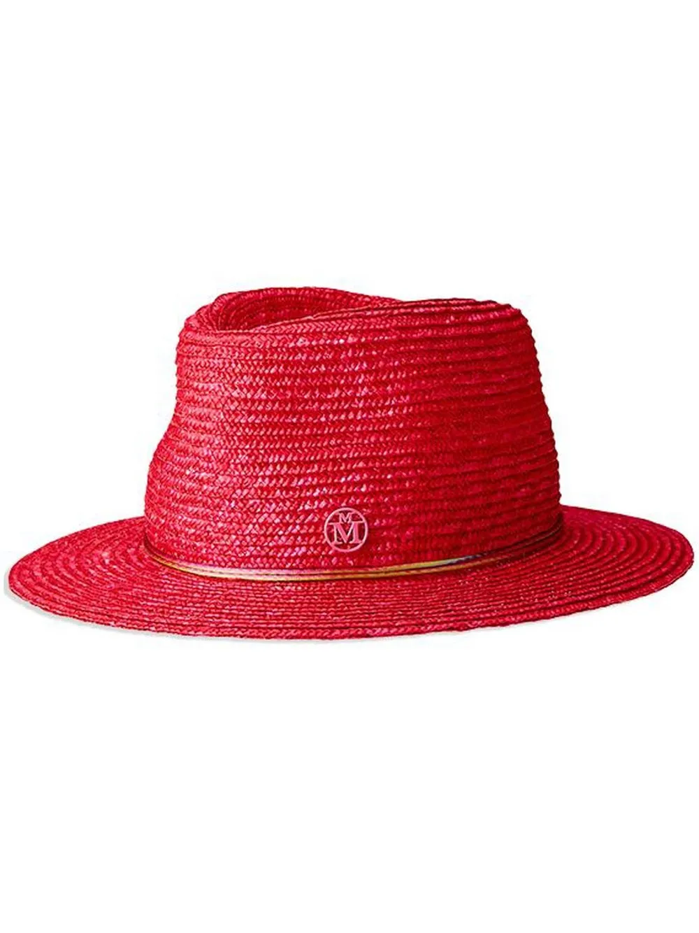 

Maison Michel Andre logo-plaque straw fedora hat - Red