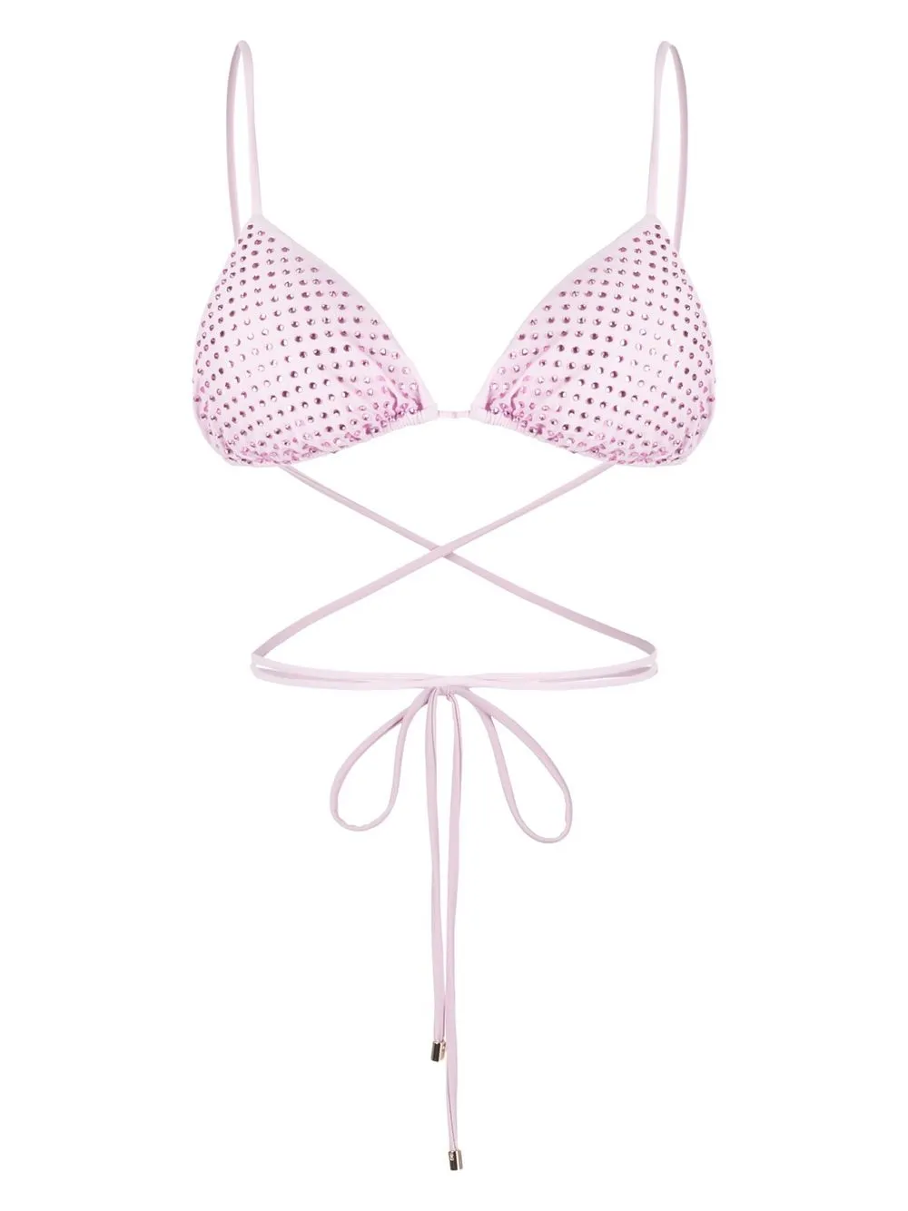 

Self-Portrait Hot-Fix embellished triangle bikini top - Pink