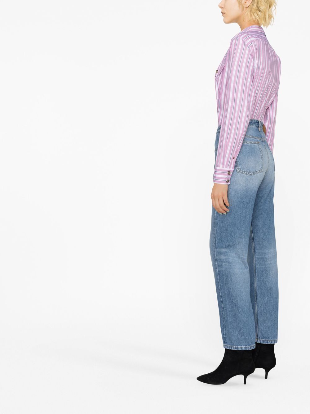 Shop Victoria Beckham Striped Long-sleeve Shirt In 粉色