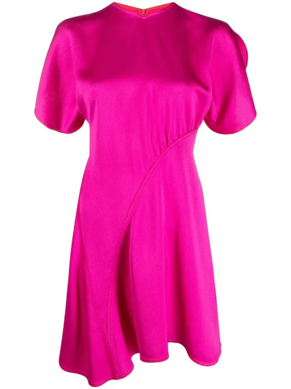 Victoria Beckham Round-neck Satin Minidress in Pink