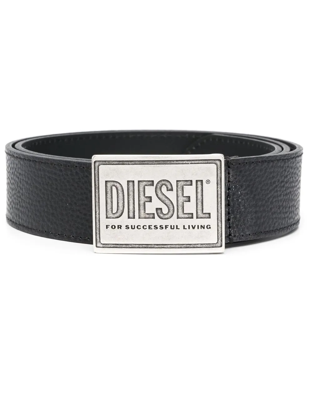 

Diesel logo-plaque calf-leather belt - Black